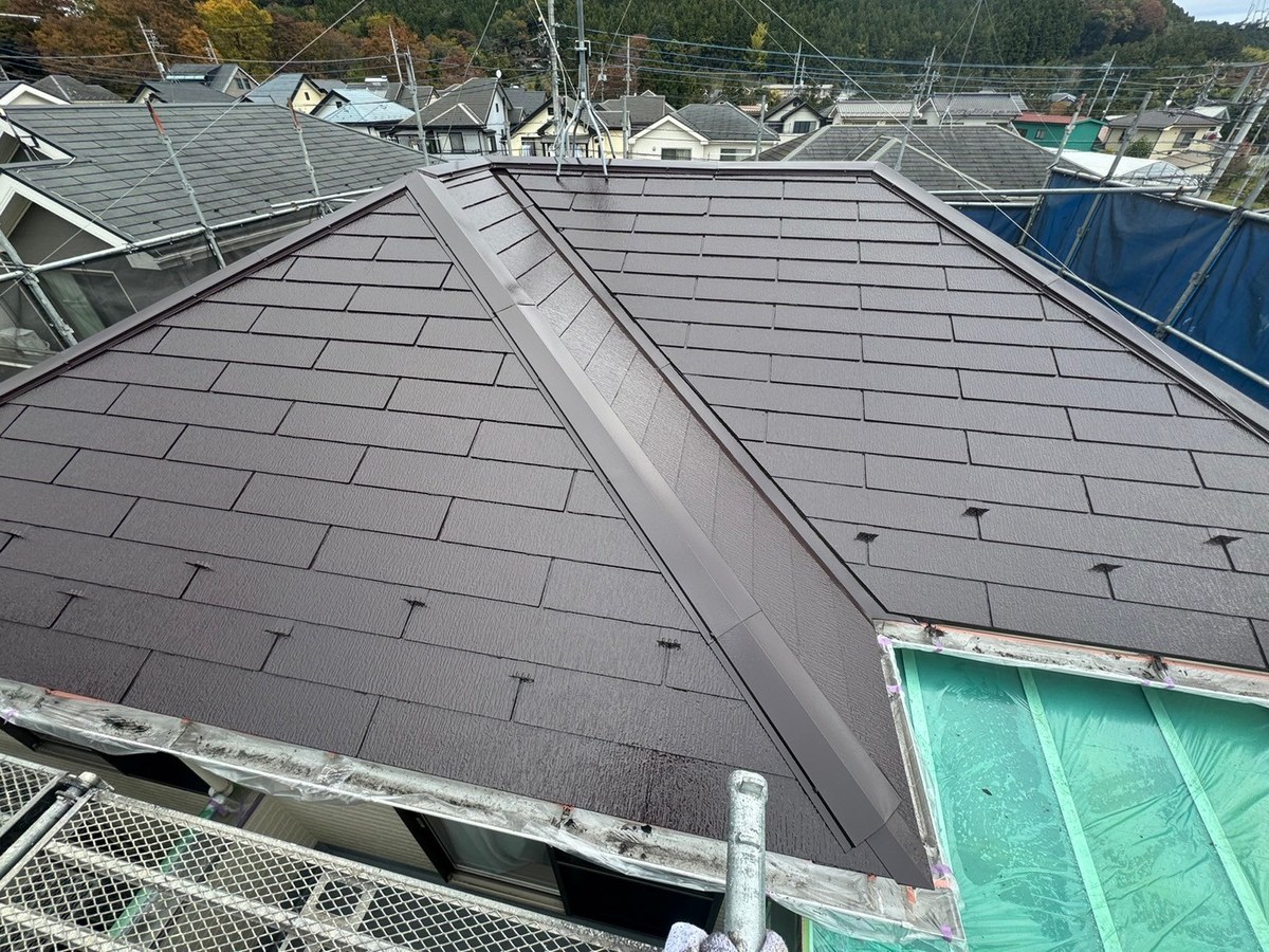 上塗り後の屋根（高い位置から）